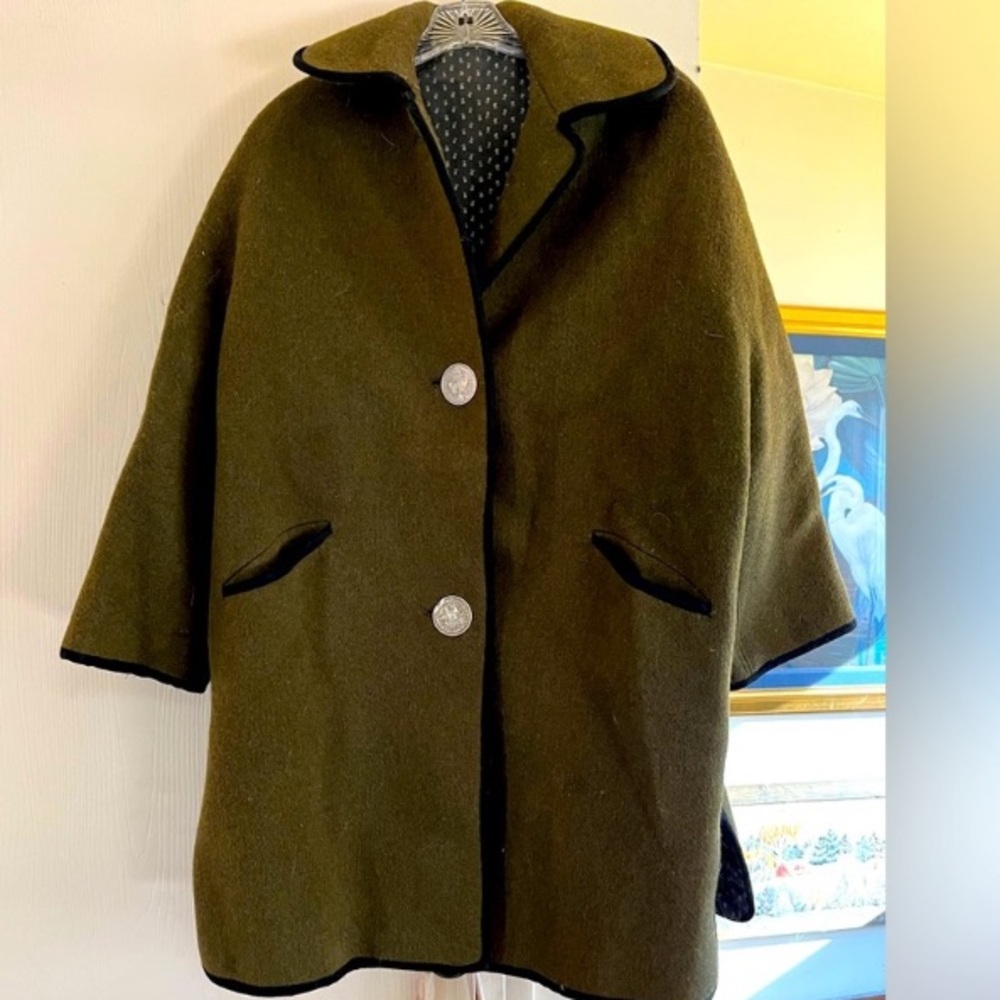 Vintage 20’s 30s wool world war era military oversized stamped button coat M